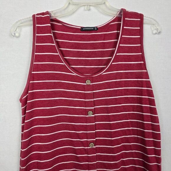 Staccato L Burgundy White Striped Button Front Tank Top - Picture 2 of 6